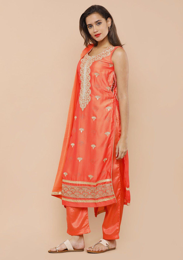 Orange Zari Work Designer Salwar Suit-Koskii