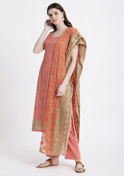Peach Zari Work Georgette Designer Salwar Suit-Koskii