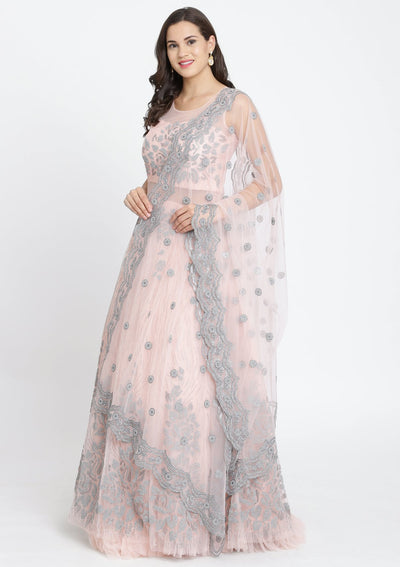 Baby Pink Glitter Net Designer Gown-Koskii