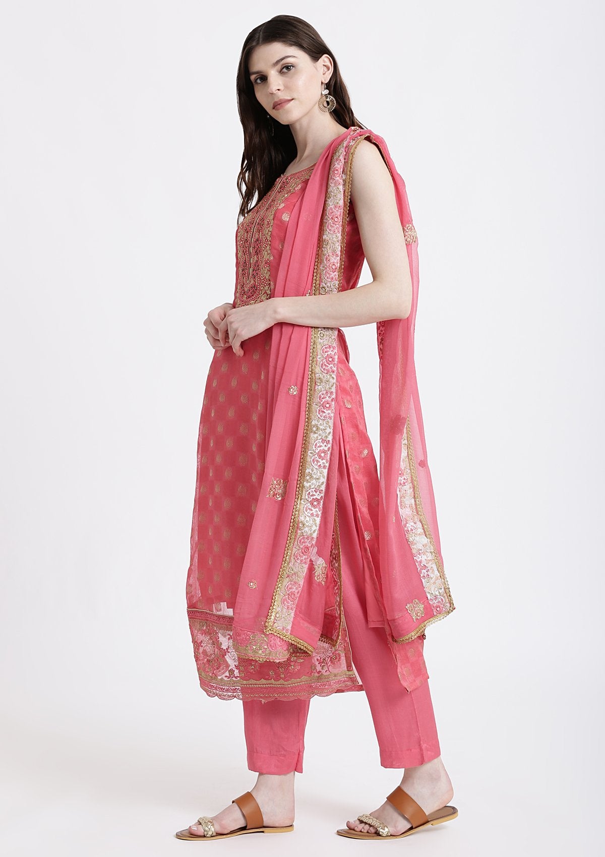 Pink Zari Work Chanderi Designer Salwar Suit-Koskii