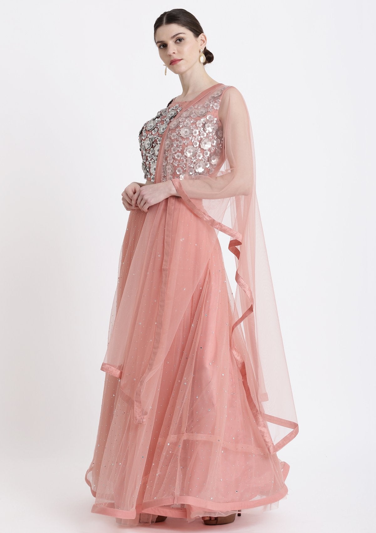 Pink Sequins Net Designer Lehenga-Koskii