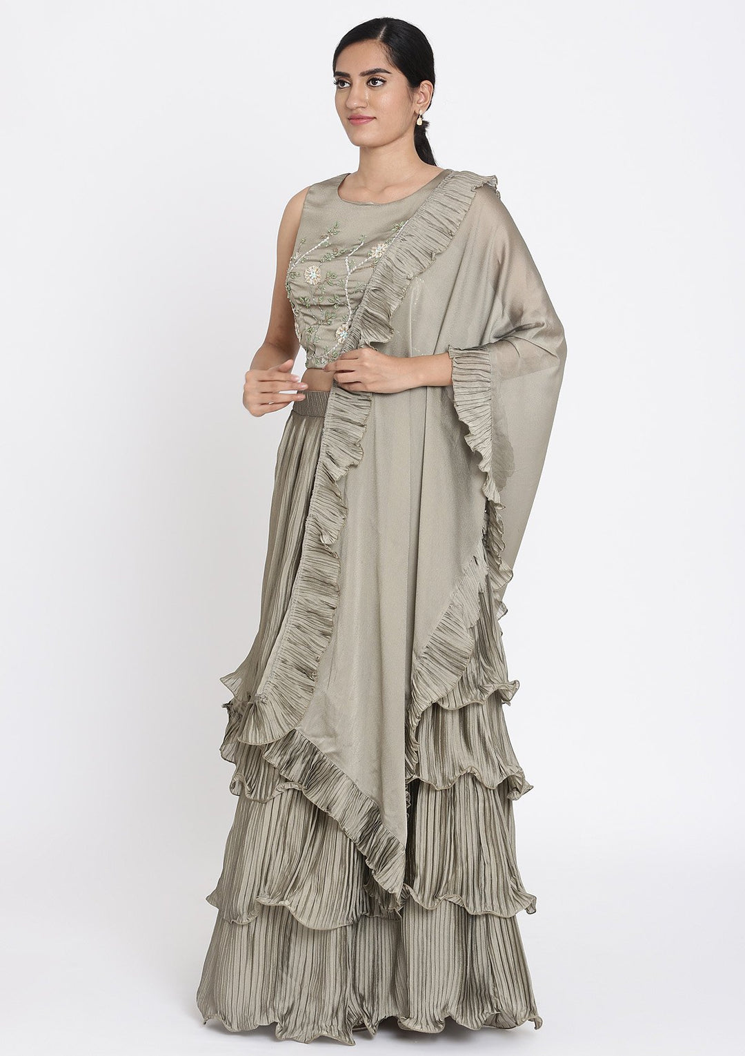 Mehendi Cutdana Georgette Designer Lehenga - koskii