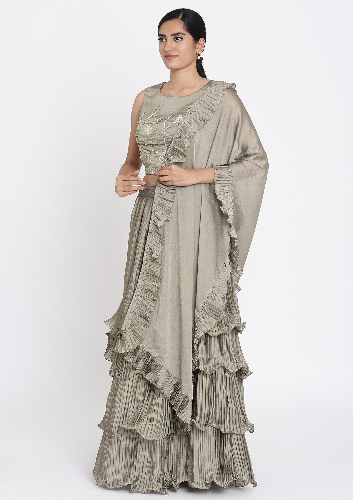 Mehendi Cutdana Georgette Designer Lehenga - koskii