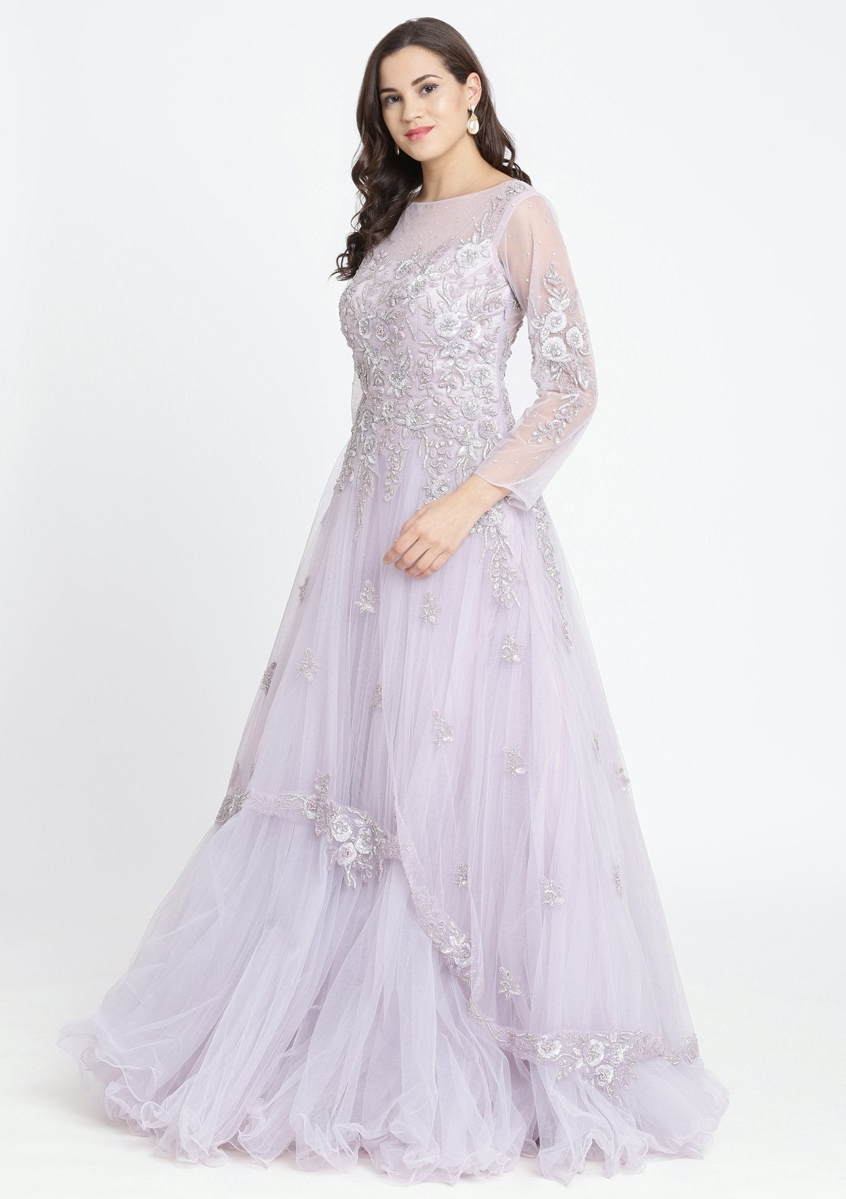 Lavender Sequinned Net Designer Gown-Koskii