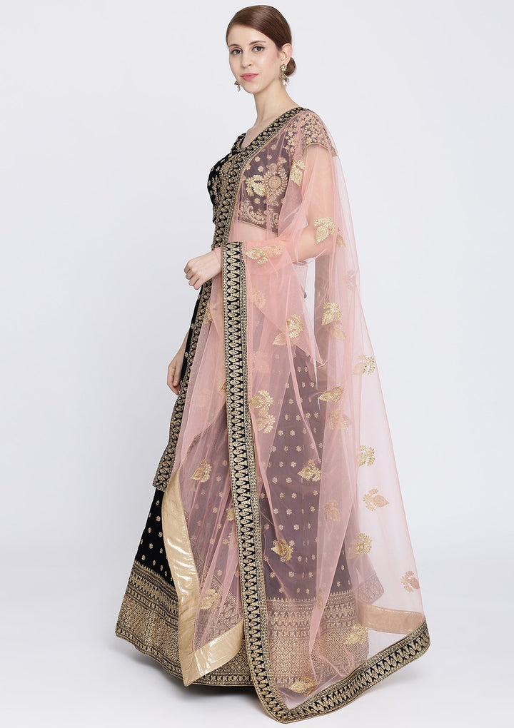 Navy Blue Zariwork Velvet Designer Lehenga-Koskii