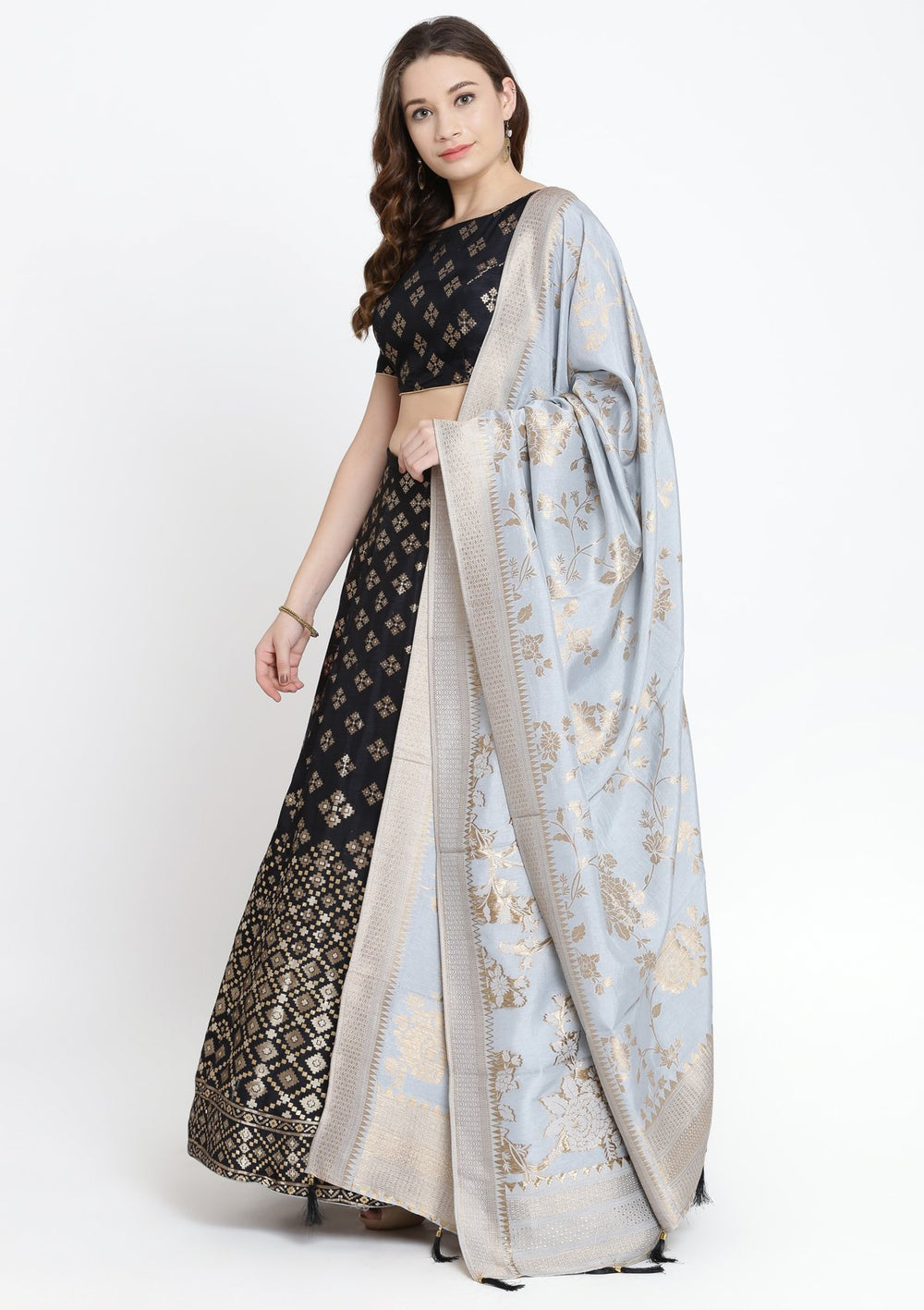 Black Zariwork Brocade Designer Lehenga-Koskii