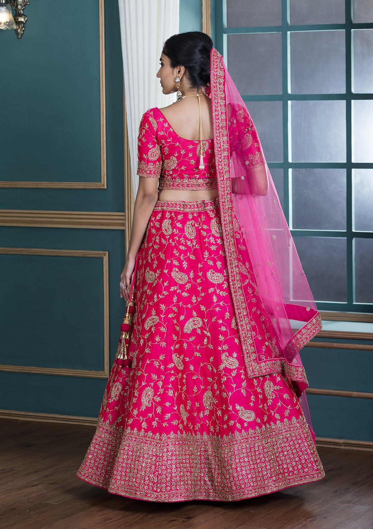 Koskii Pink Silk Designer Bridal Lehenga-Koskii
