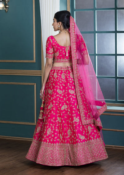 Koskii Pink Silk Designer Bridal Lehenga-Koskii