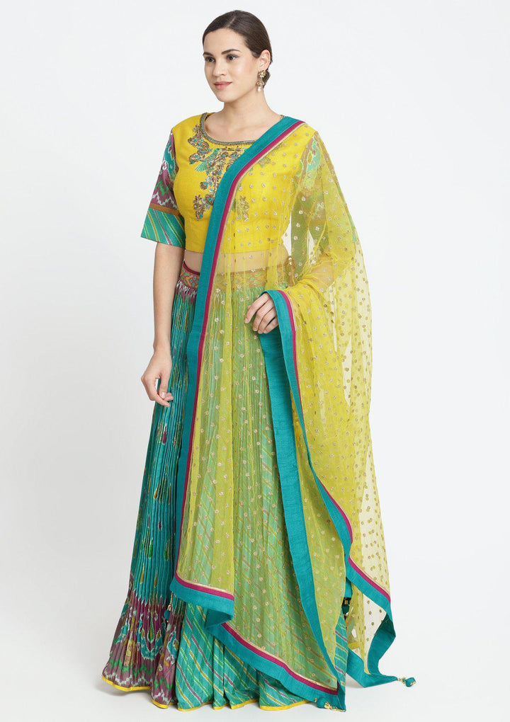 Blue Green Zardosi Rawsilk Designer Lehenga-Koskii