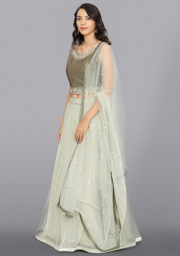 Pista Green Stonework Net Designer Lehenga-Koskii