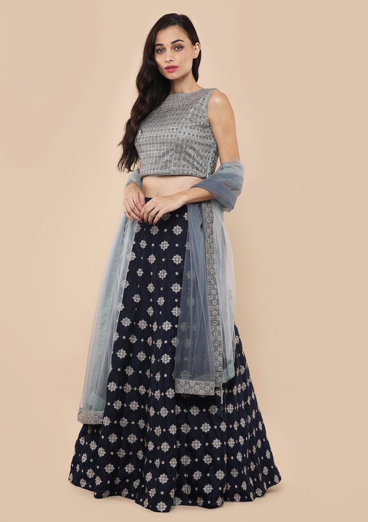 Koskii Navy Blue Bridal Lehenga-Koskii