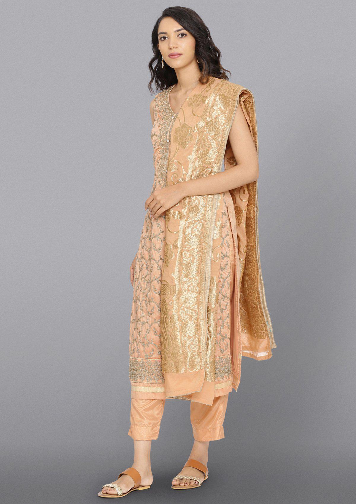 Peach Zariwork Cotton Designer Salwar Suit-Koskii