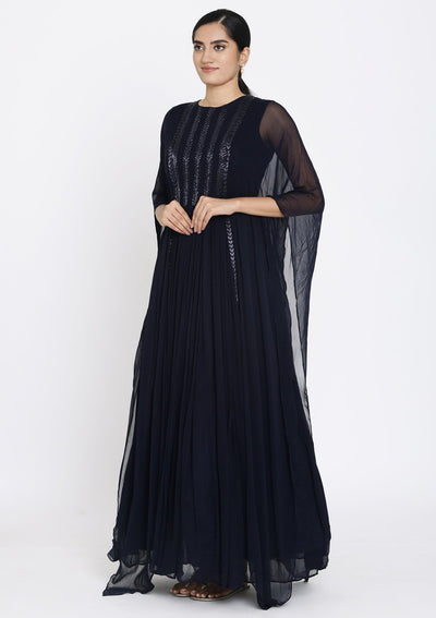 Navy Blue Cutdana Georgette Designer Gown - koskii