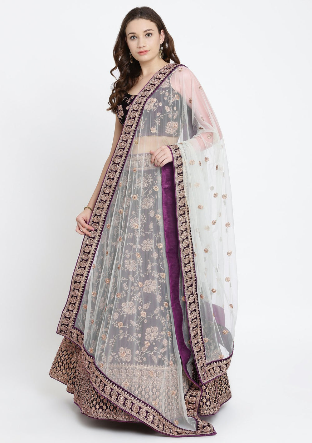 Wine Stonework Velvet Designer Lehenga-Koskii