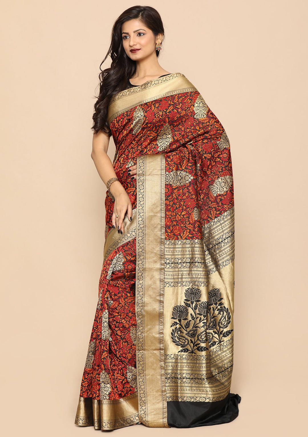 Black and Gold Handmade Saree-Koskii