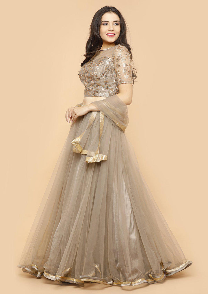 Koskii silver grey net Lehenga-Koskii