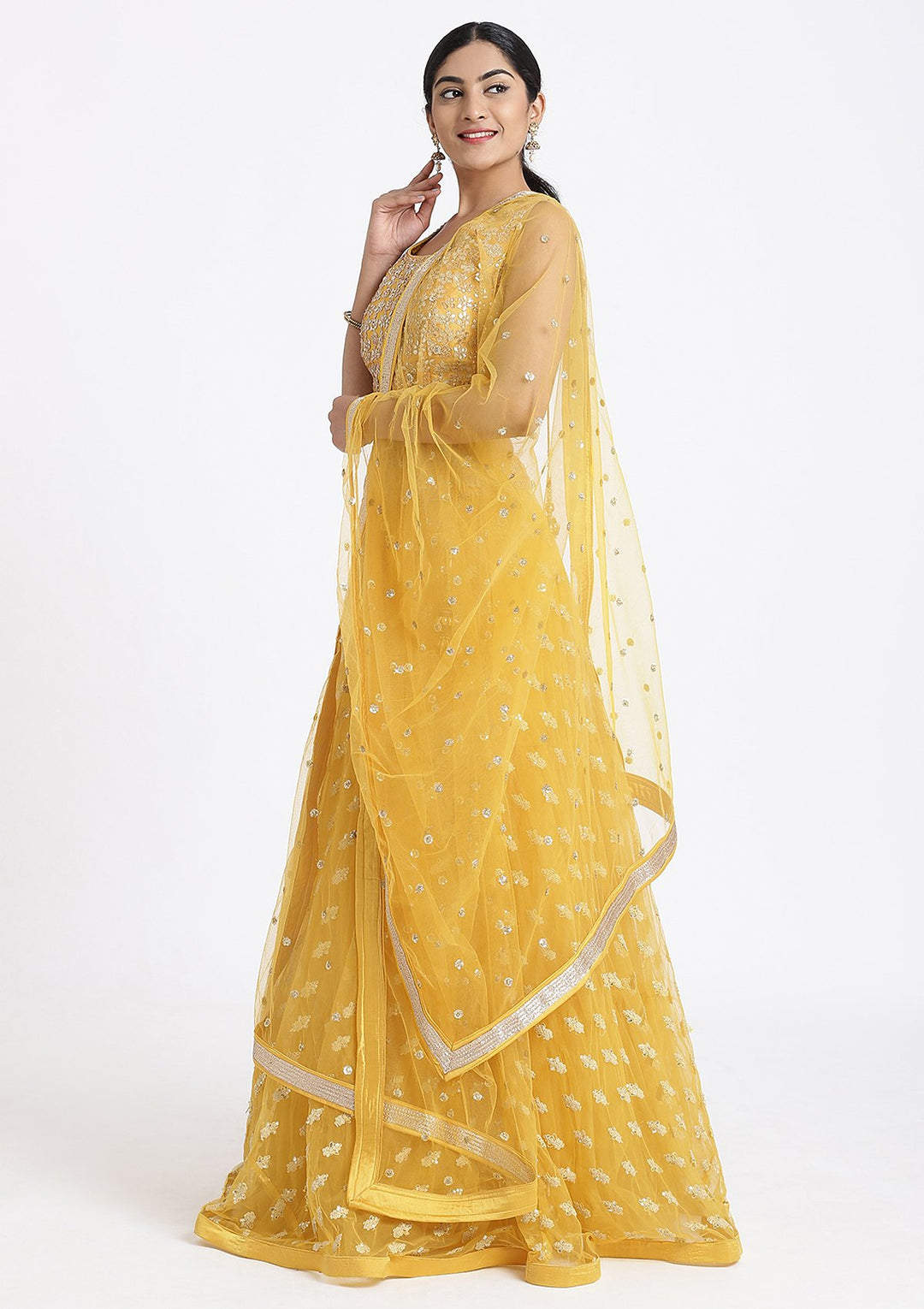 Yellow Gota Patti Net Designer Lehenga-Koskii