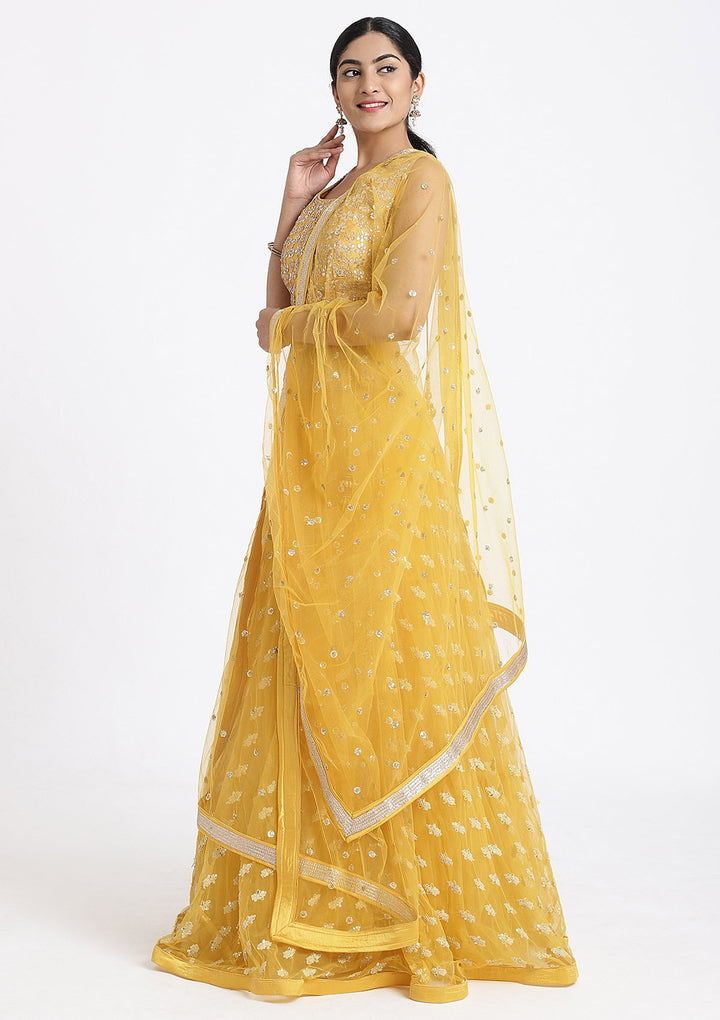 Yellow Gota Patti Net Designer Lehenga-Koskii