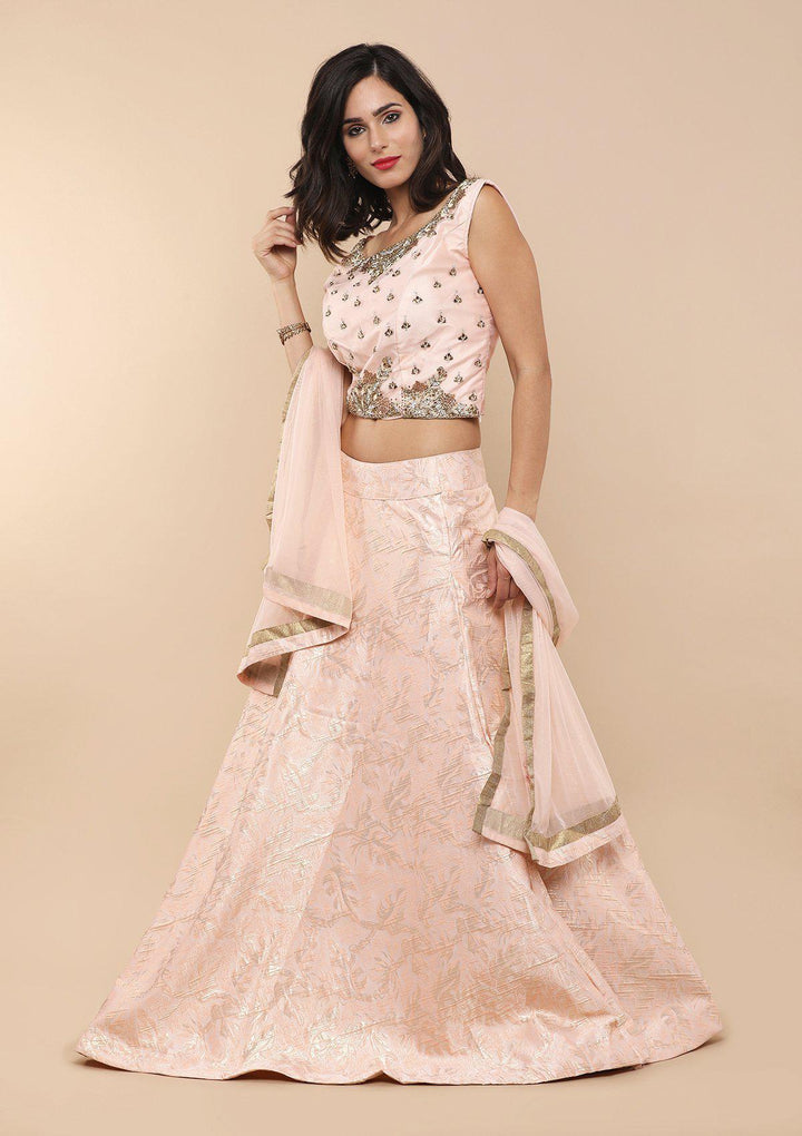 Peach Embellished Brocade Designer Lehenga-Koskii
