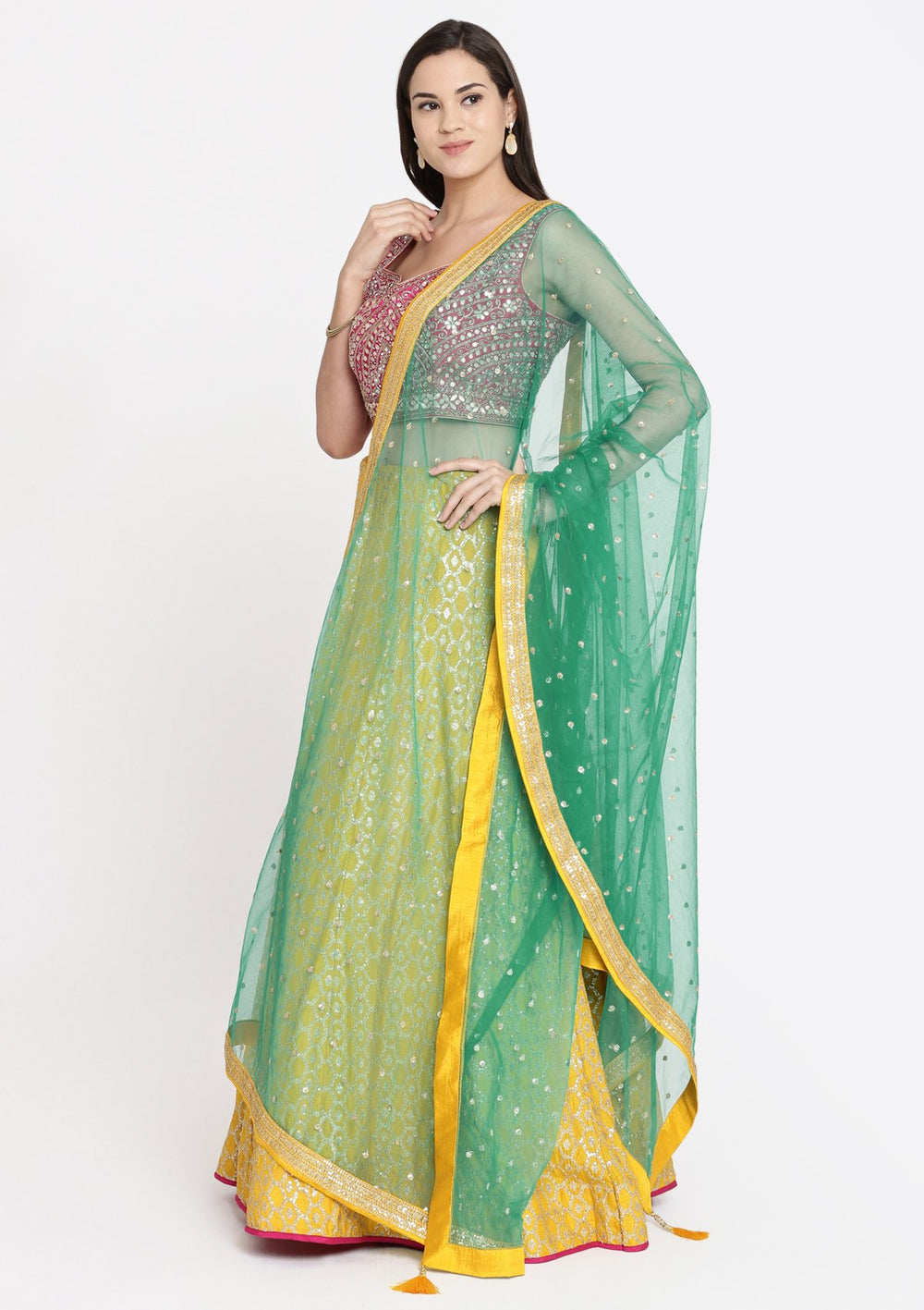 Yellow Gotapatti Raw Silk Designer Lehenga-Koskii
