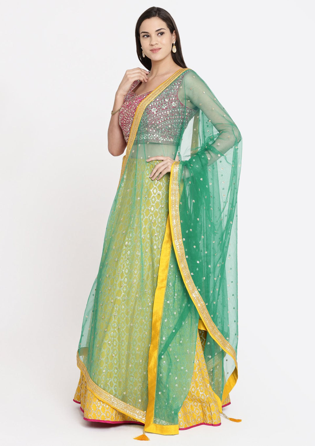 Yellow Gotapatti Raw Silk Designer Lehenga-Koskii