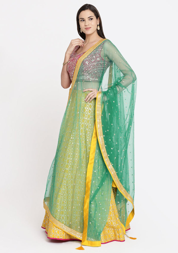 Yellow Gotapatti Raw Silk Designer Lehenga-Koskii