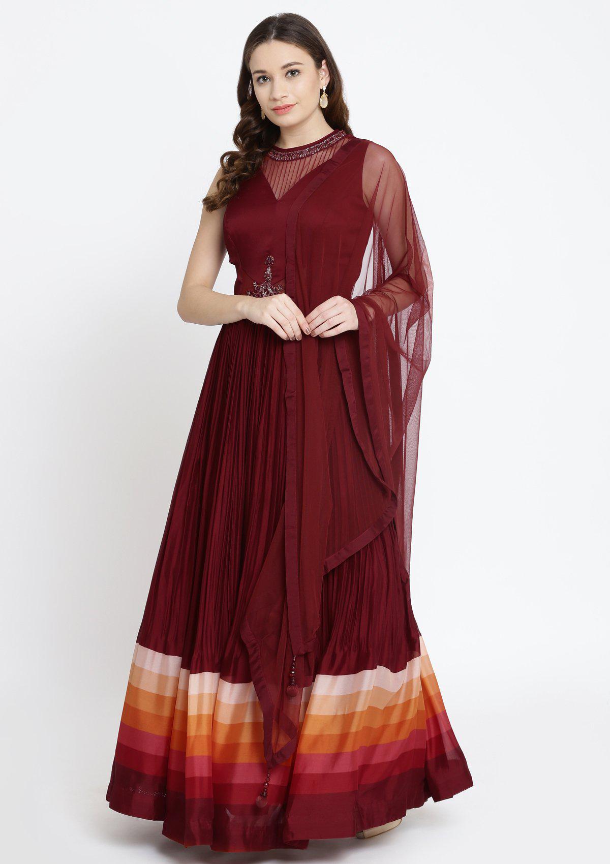 Maroon Cutdana Georgette Designer Gown-Koskii