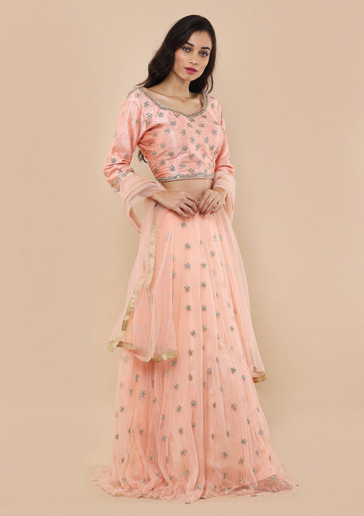 Peach Zardozi Work Silk Designer Lehenga-Koskii
