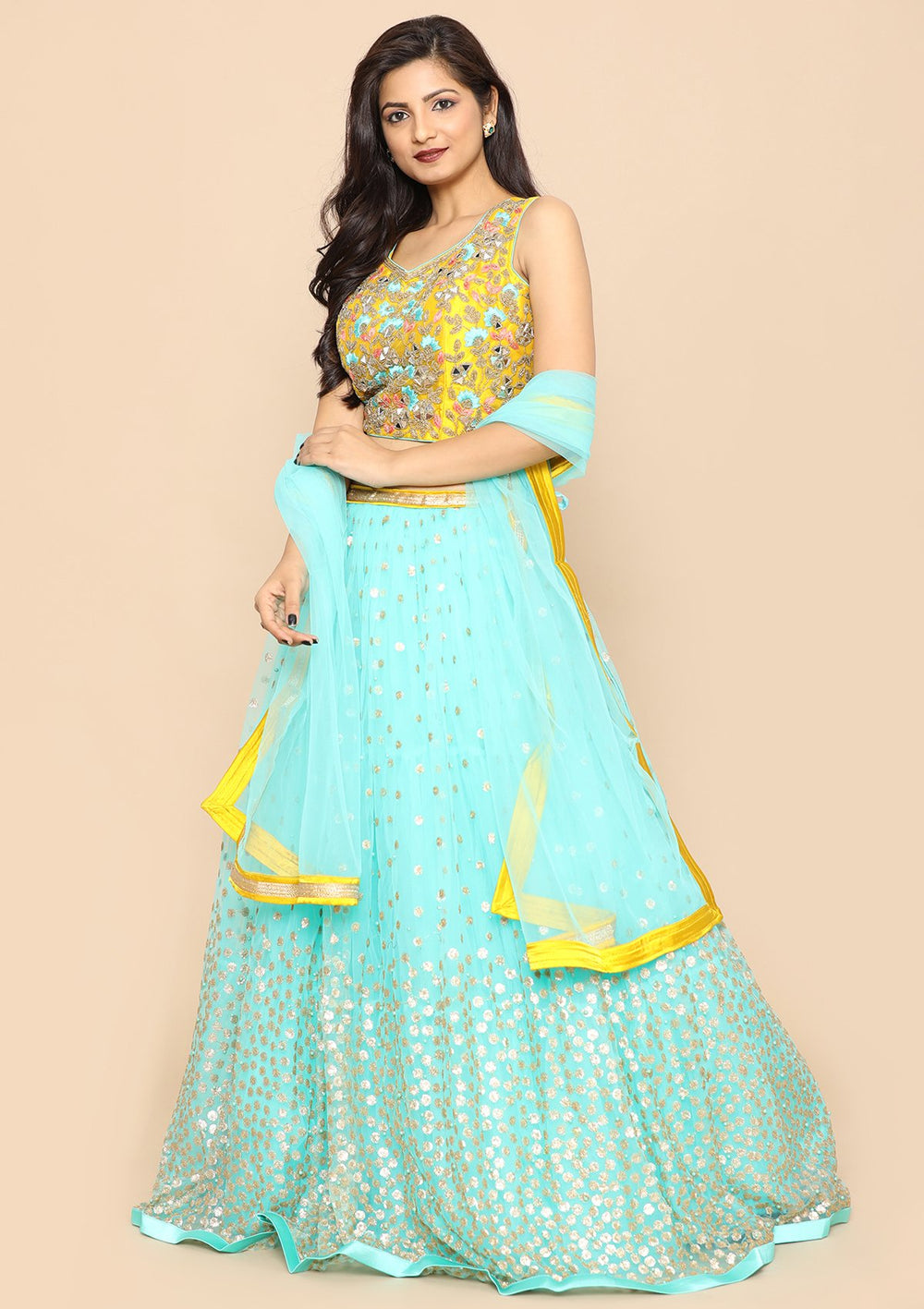 Green Cutdana Net Designer Lehenga-Koskii