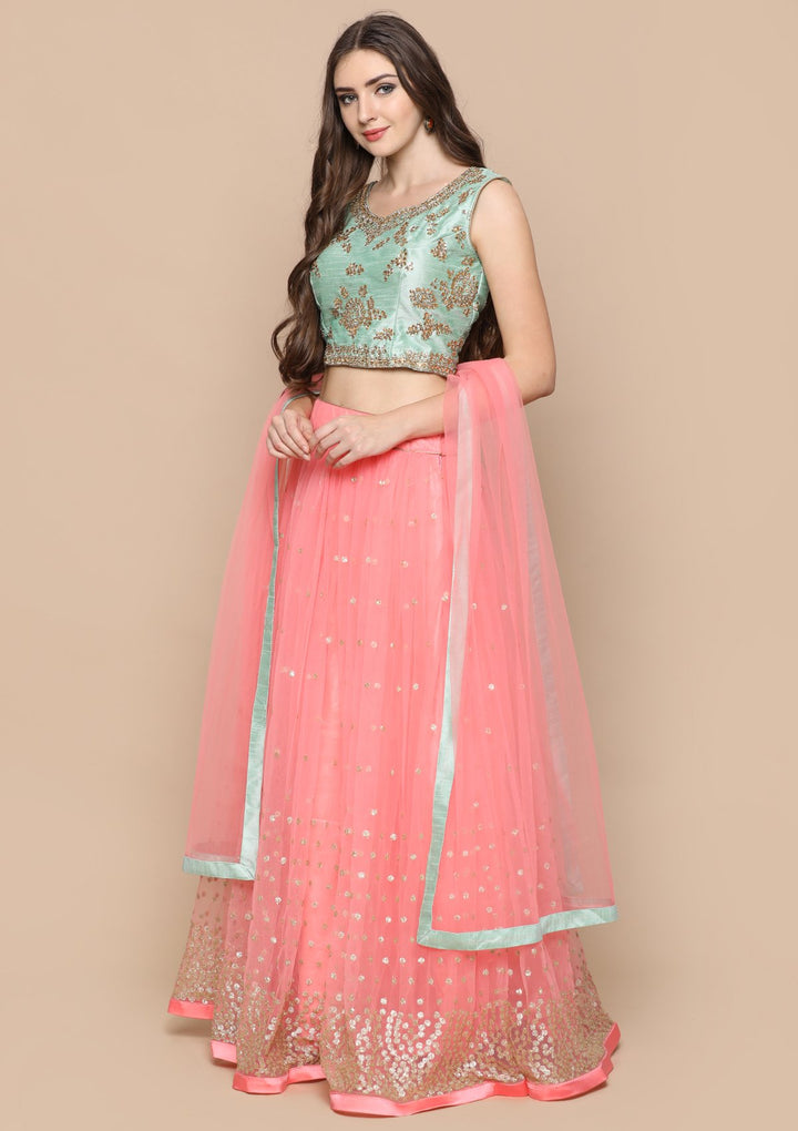 Pink Stone Work Silk Designer Lehenga-Koskii