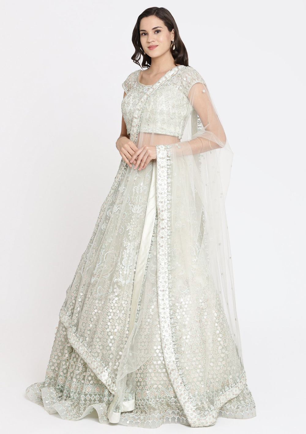 Teal Green Gotapatti Net Designer Lehenga-Koskii