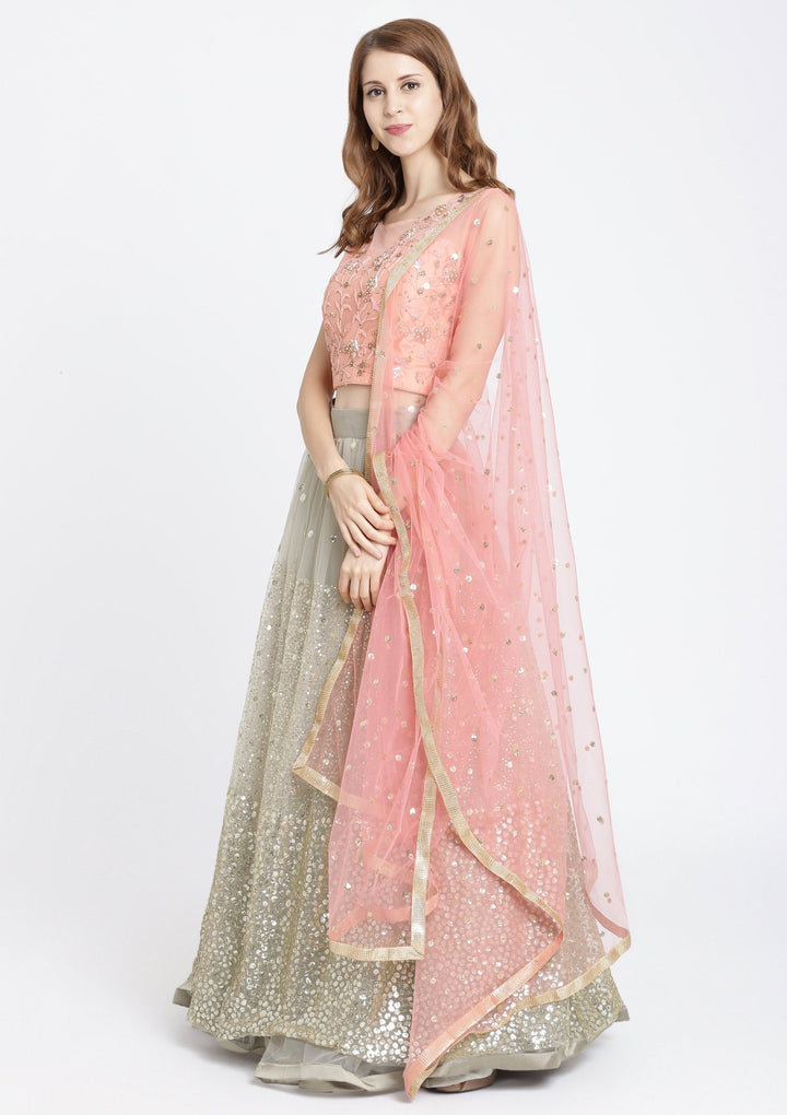 Pista Green Cutdana Net Designer Lehenga-Koskii