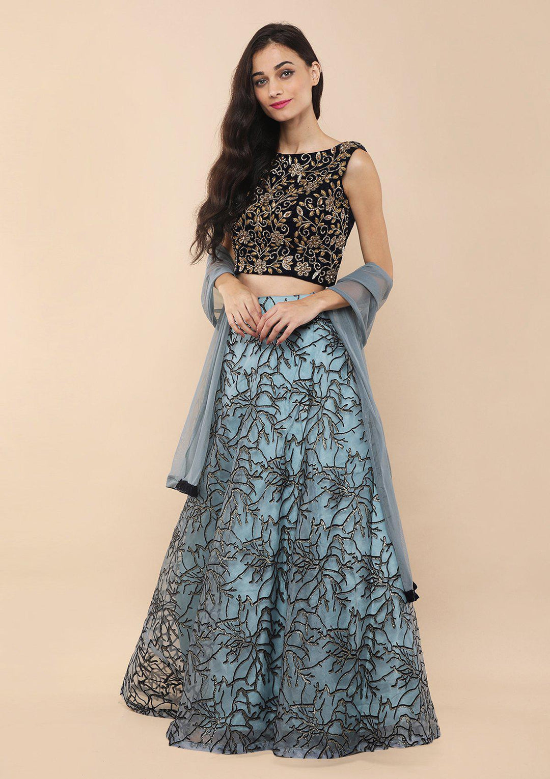 Koskii Teal Green Lehenga-Koskii