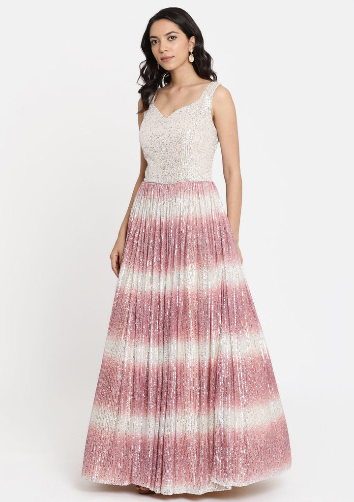 Onion Pink Sequins Net Designer Gown-Koskii