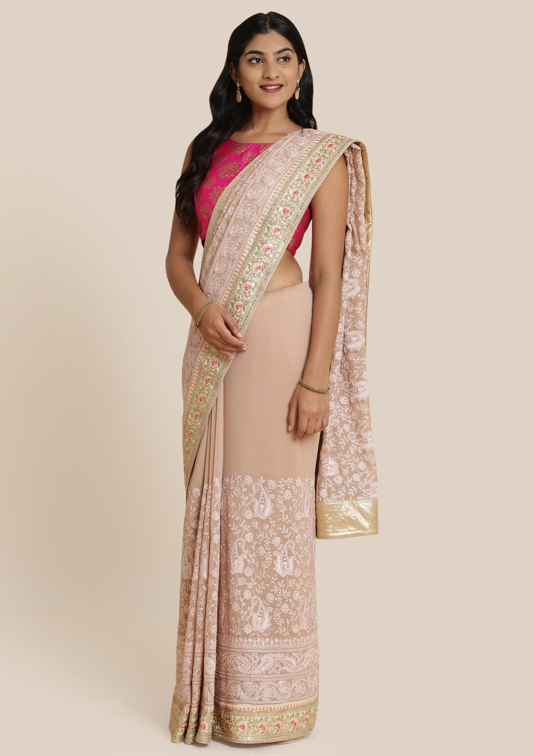 Mauve Zariwork Chiffon Designer Saree-Koskii