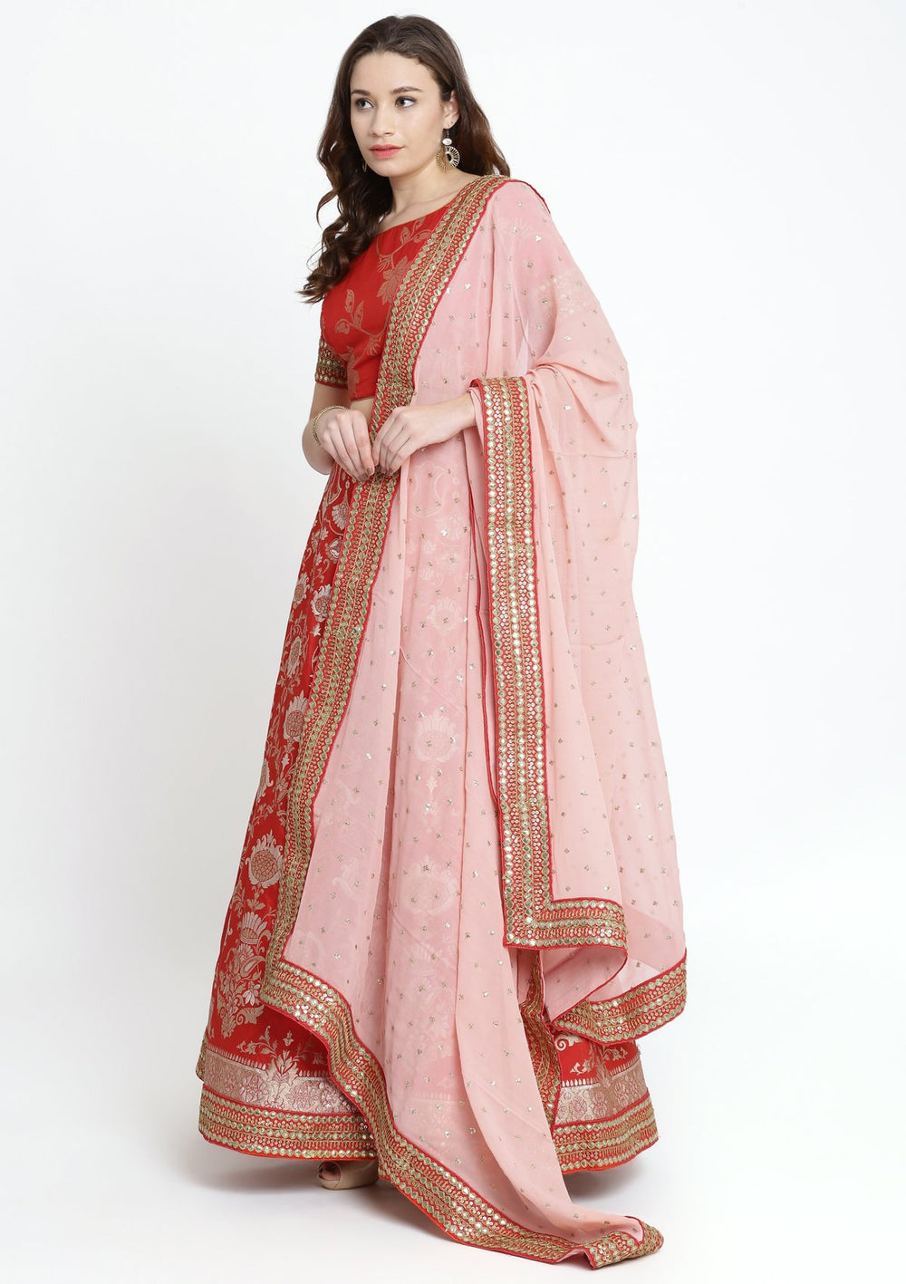Red Zariwork Brocade Designer Lehenga-Koskii