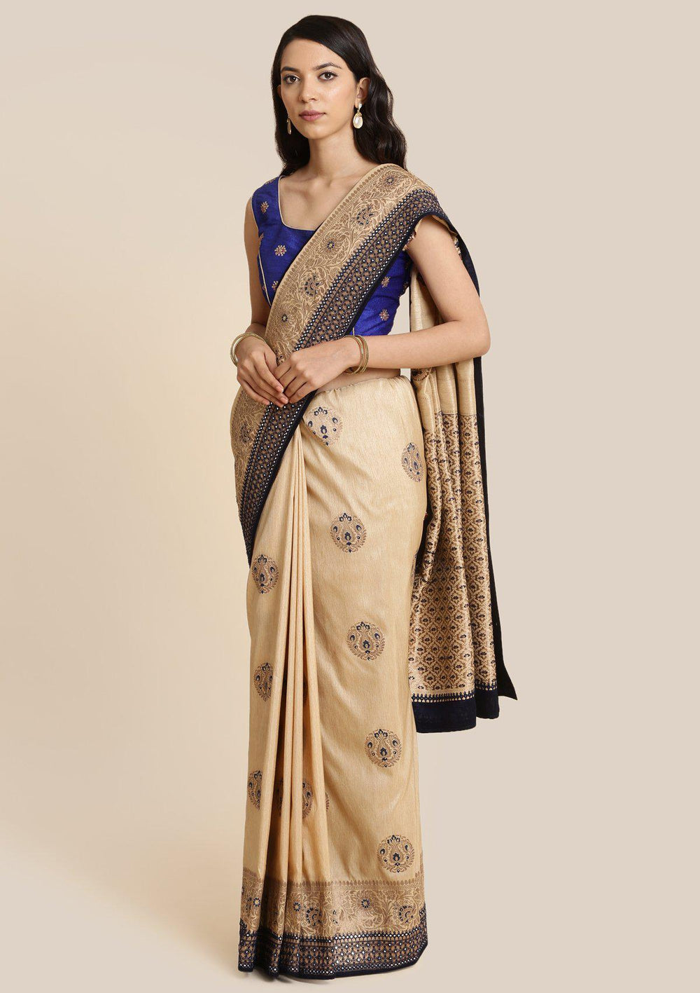 Gold Chikankari Brocade Designer Saree-Koskii