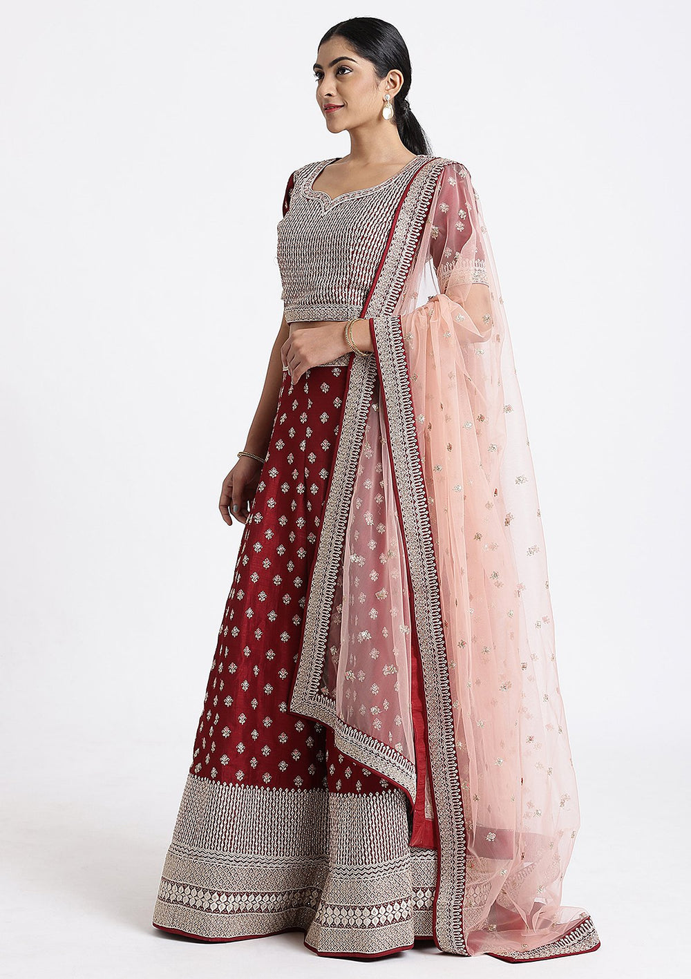 Maroon Zari Work Rawsilk Designer Lehenga-Koskii