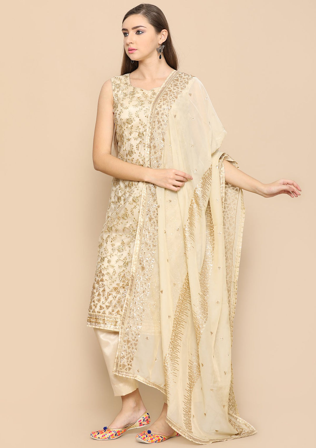 gold zari work designer salwar suit-Koskii