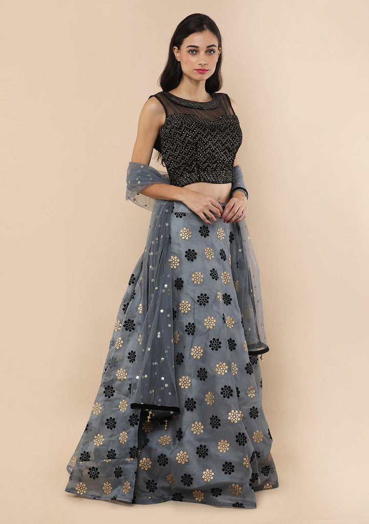 Koskii Grey Tissue Lehenga-Koskii