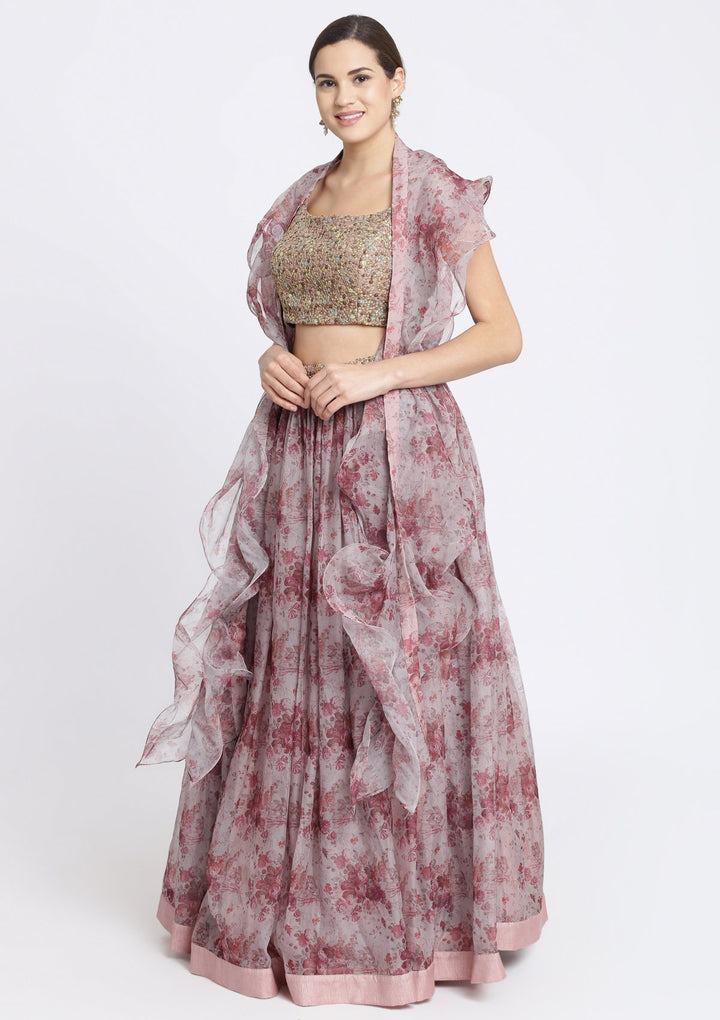 Lavender and Brown Sequins Tissue Designer Lehenga-Koskii