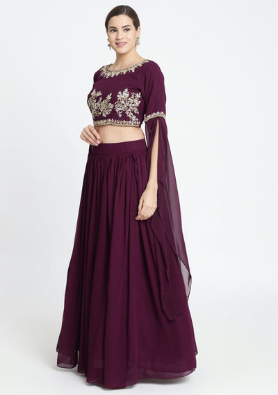 Wine Sequins Georgette Designer Lehenga-Koskii