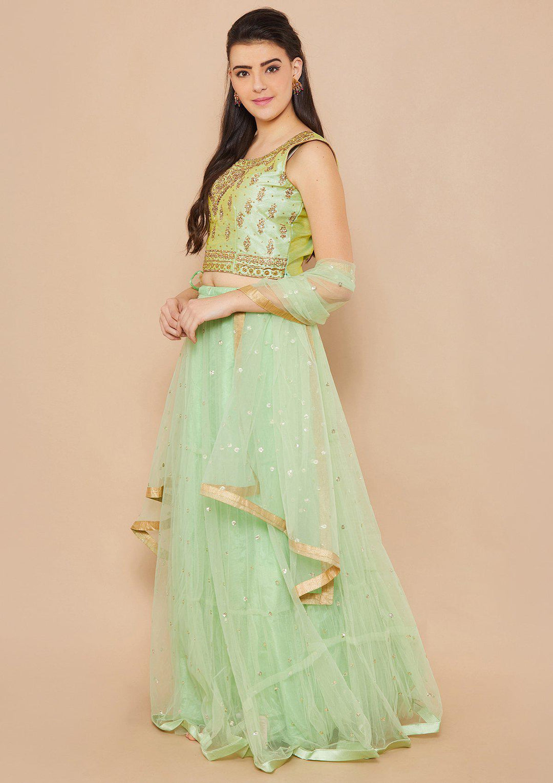 Pista Stonework Raw-silk Designer Lehenga-Koskii