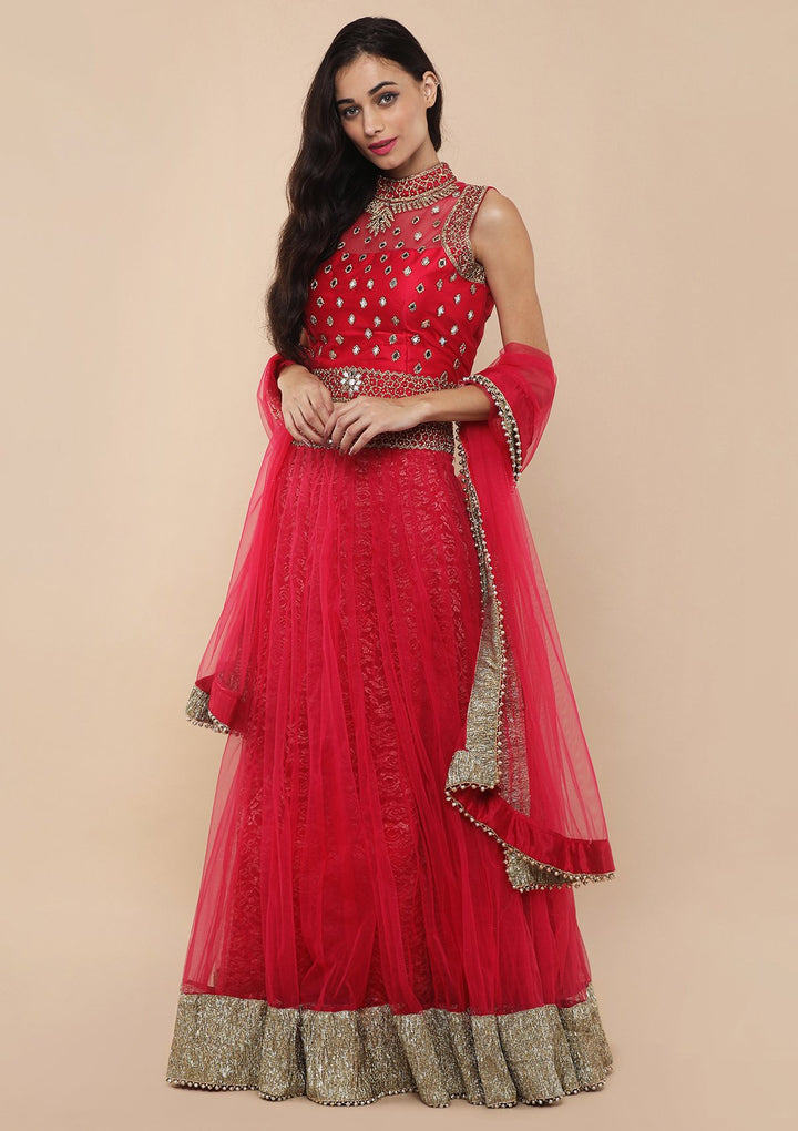 Pink Bead Work Silk Designer Lehenga-Koskii