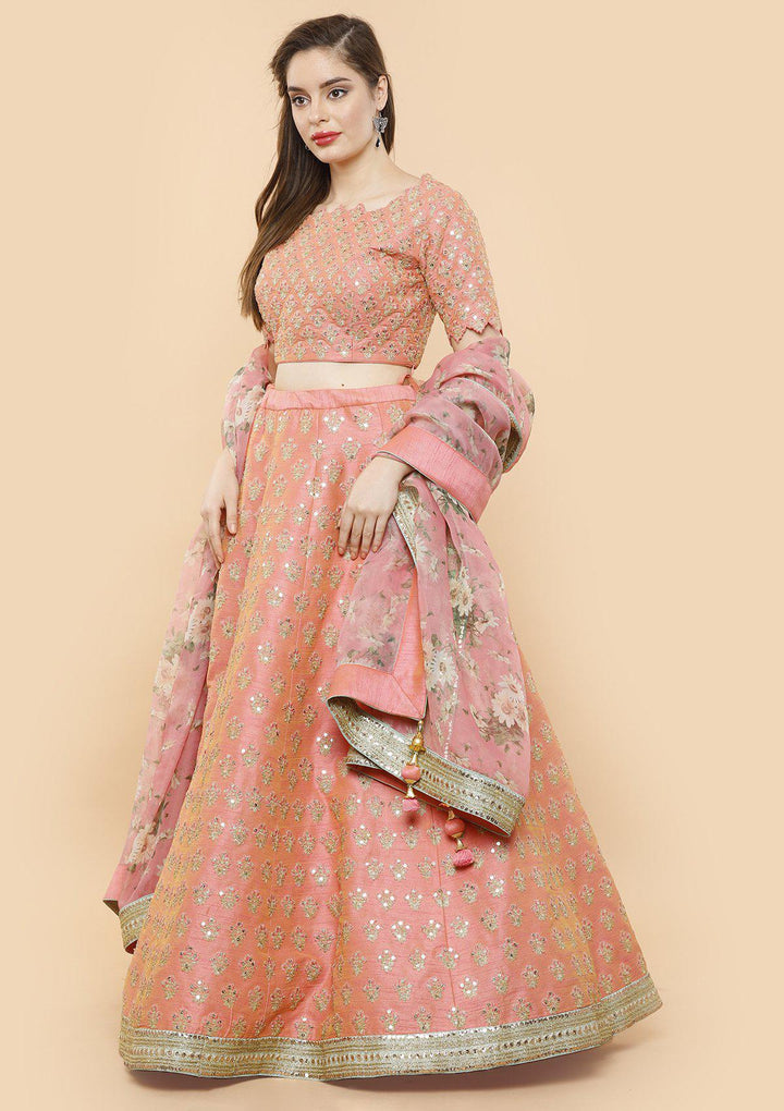 koskii peach raw silk bridal lehenga-Koskii