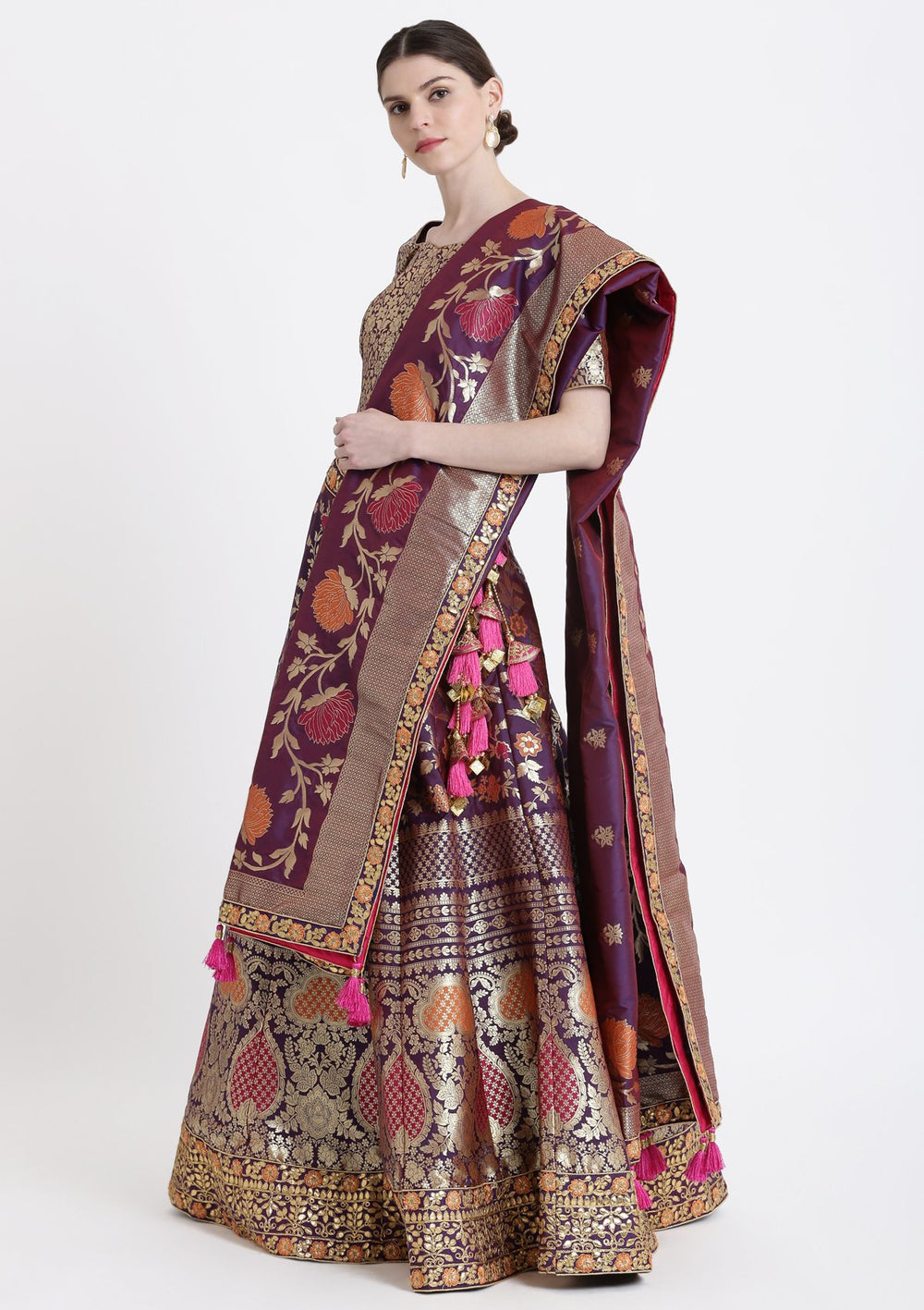Navy Blue Gotapatti Banarasi Designer Lehenga-Koskii