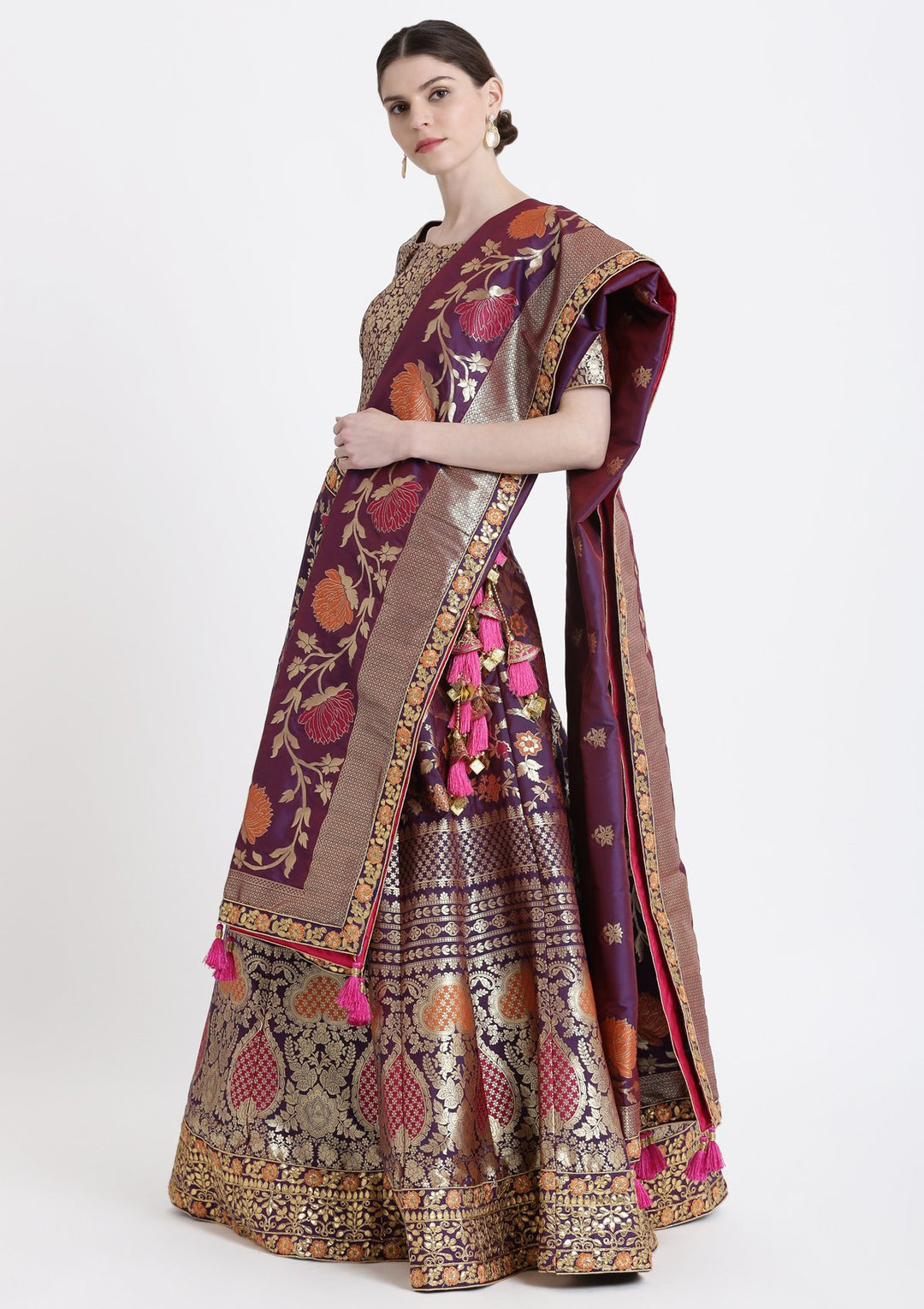 Navy Blue Gotapatti Banarasi Designer Lehenga-Koskii