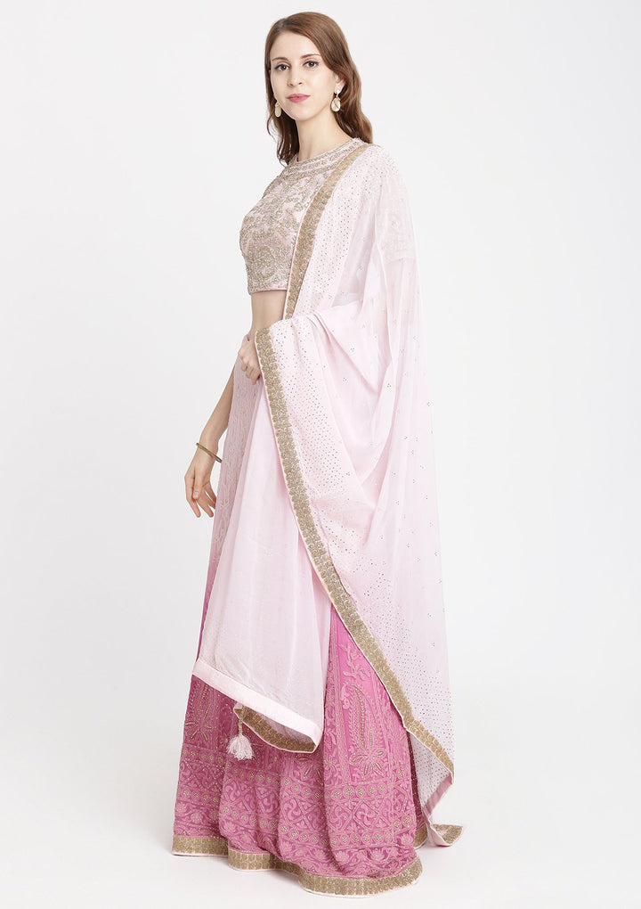 Pink Threadwork Chiffon Designer Lehenga-Koskii