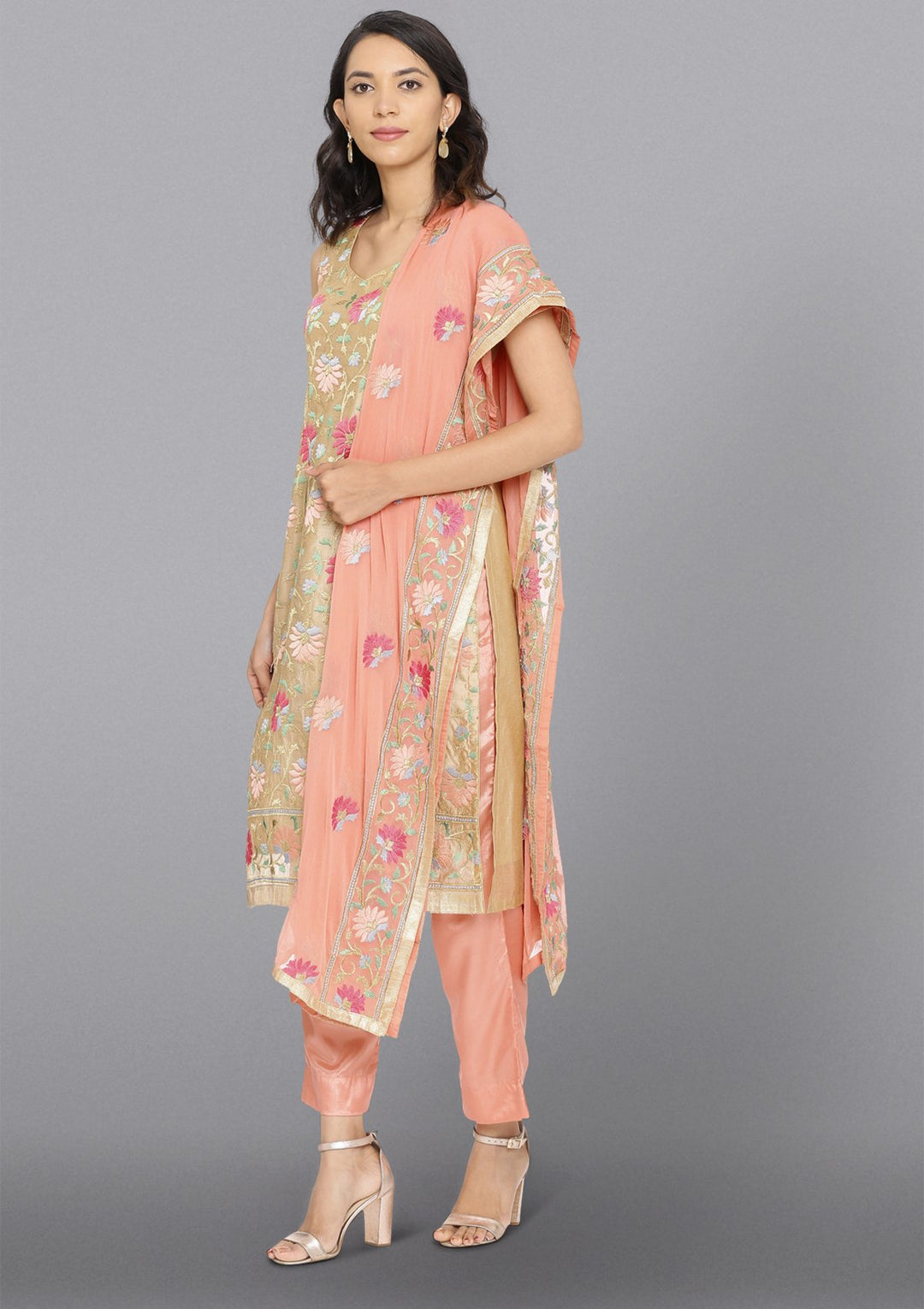 Gold Threadwork Chanderi Designer Salwar Suit-Koskii