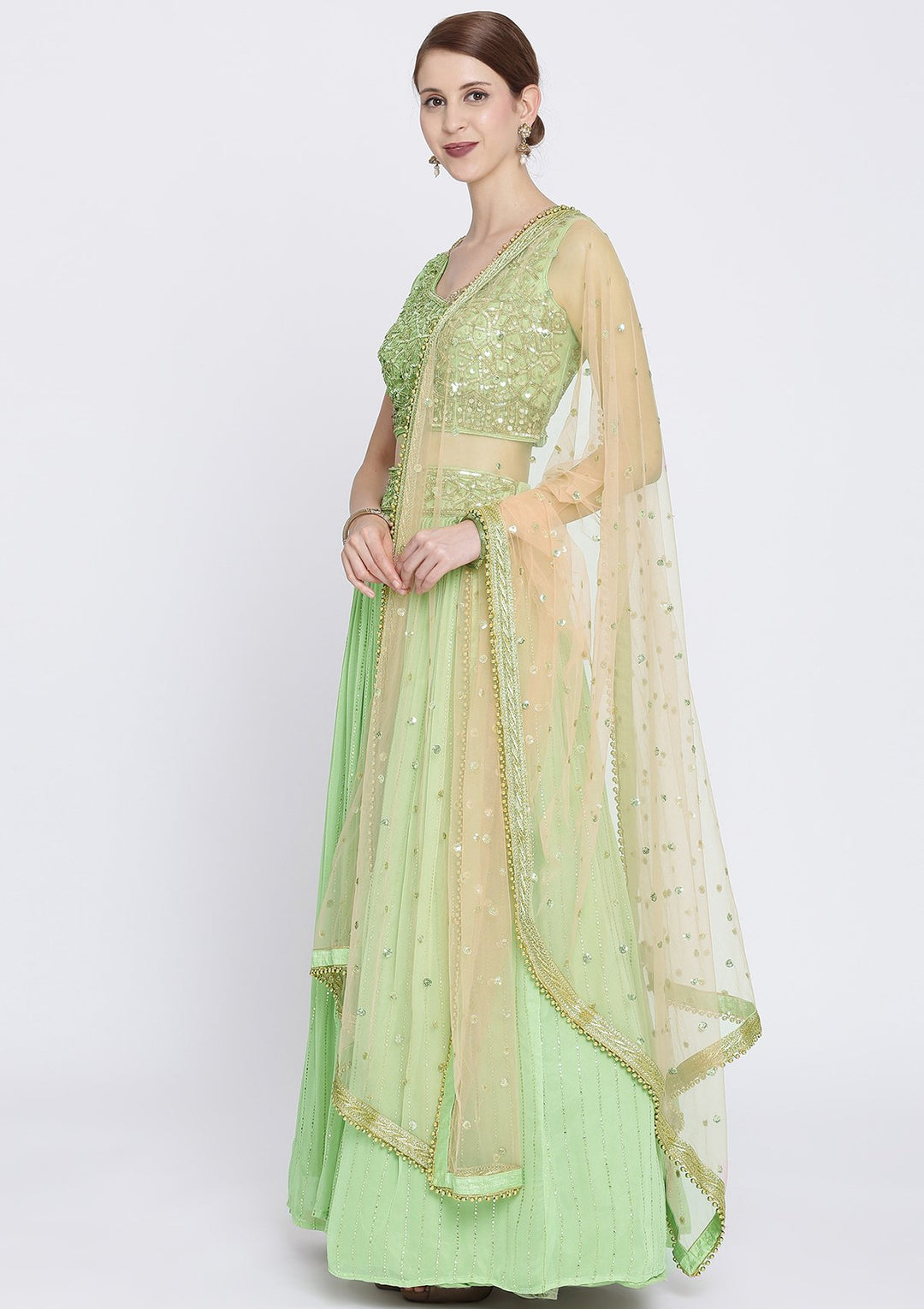Pista Green Cutdana Georgette Designer Lehenga-Koskii
